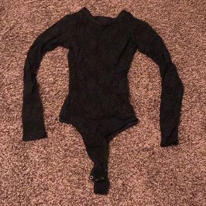 Long sleeve lace see thru bodysuit